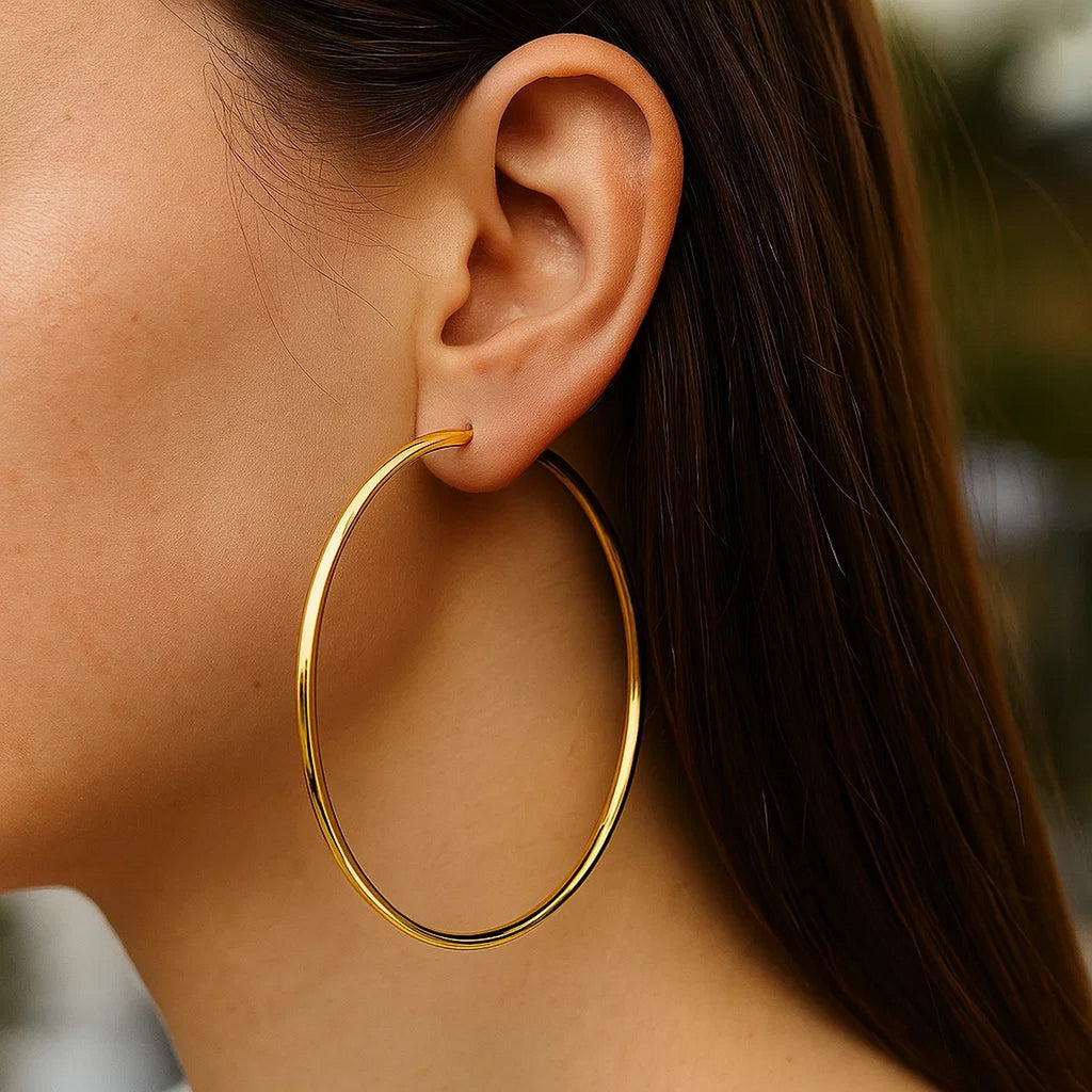14k Yellow Gold Large Polished Hoop Earrings(2x70mm)