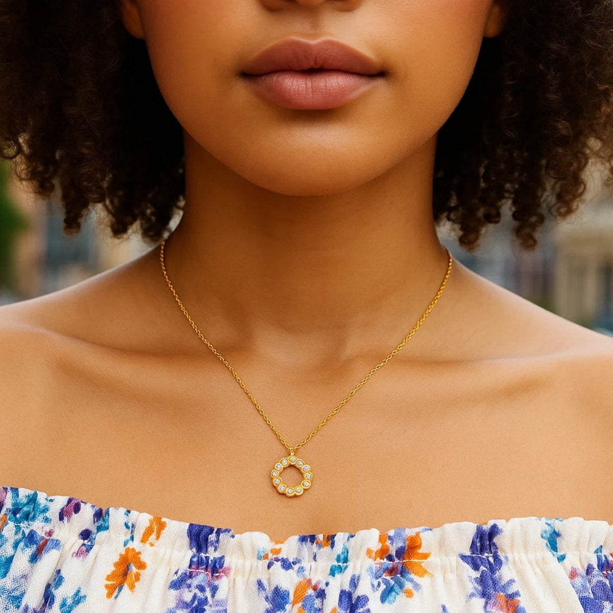 Classic 14K Yellow Gold Petite Diamond Circle Necklace