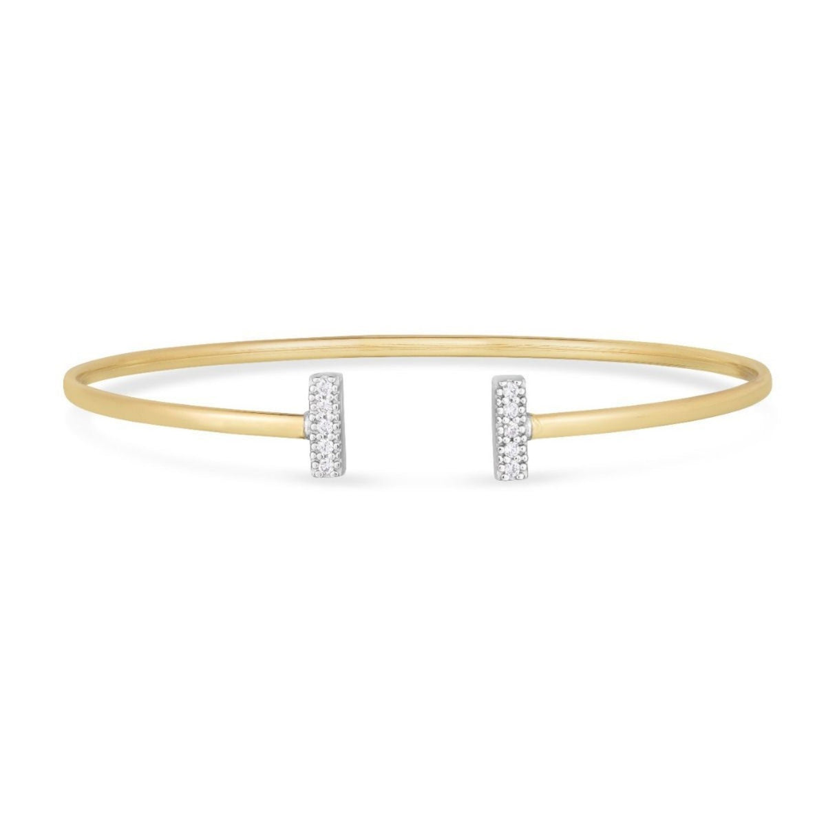 14k Two Tone Gold Diamond Tee Bar Bangle (2.00 mm)