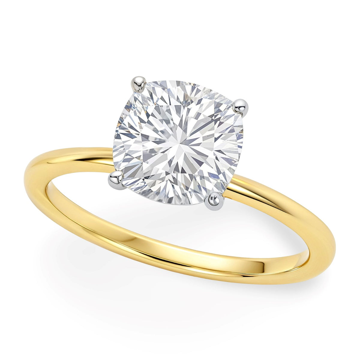 3 Carat Cushion Lab Grown IGI G/VS1 Diamond Solitaire Ring in 14K Yellow Gold