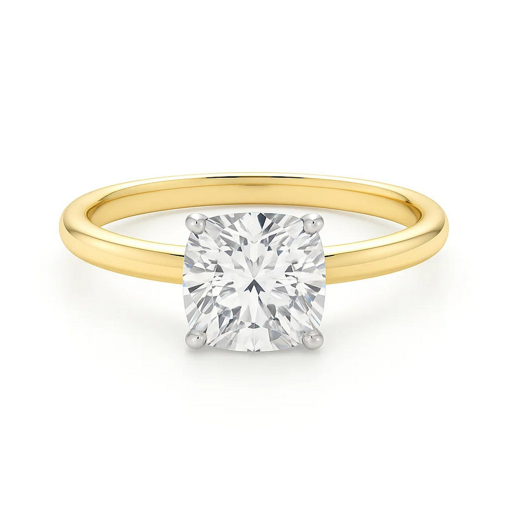 3 Carat Cushion Lab Grown IGI G/VS1 Diamond Solitaire Ring in 14K Yellow Gold