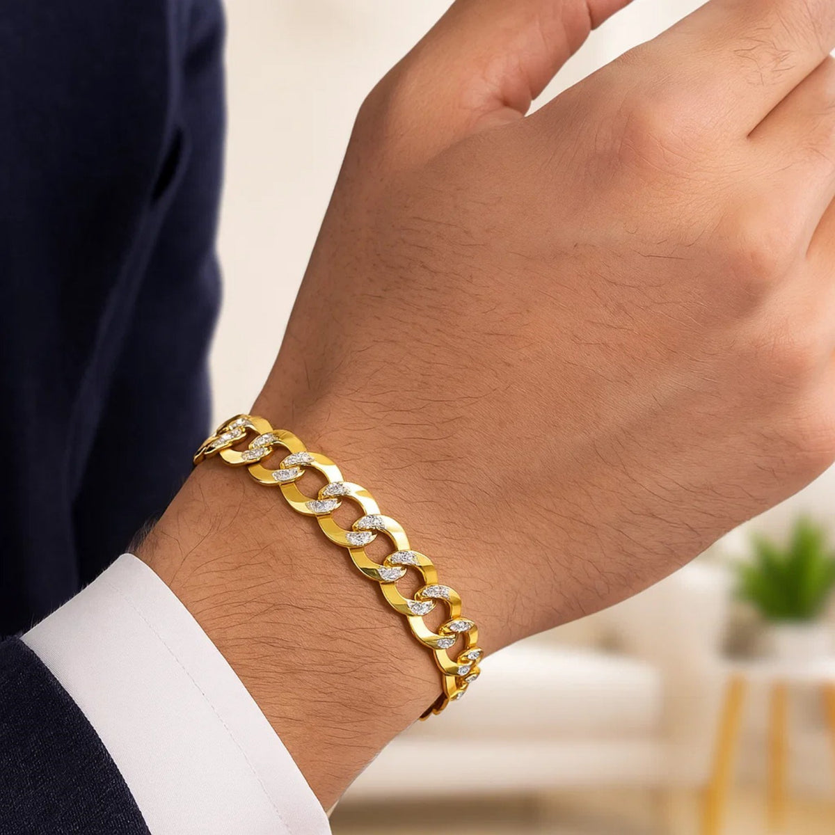 14k Two Tone Gold Pave Curb Bracelet (8.30 mm)