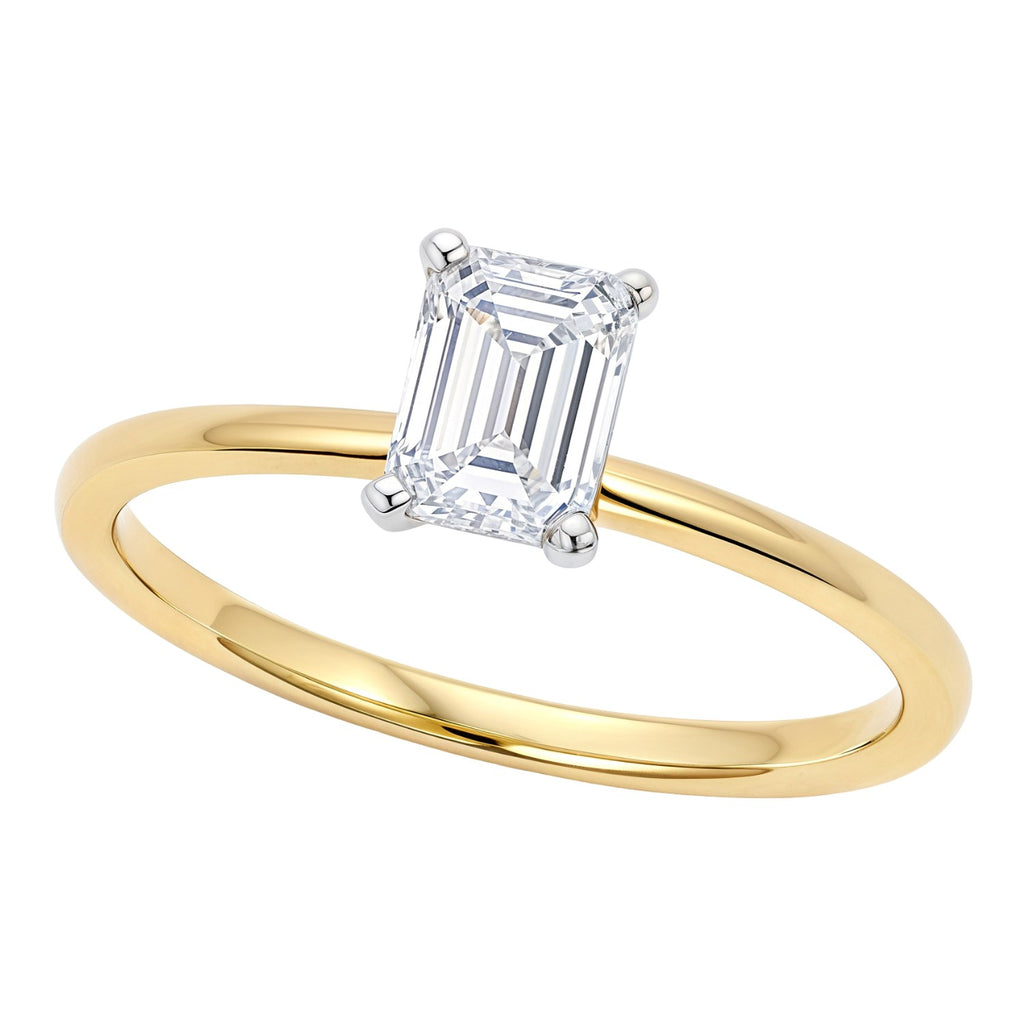 1 Carat Emerald Lab Grown IGI G/VS1 Diamond Solitaire Ring in 14K Yellow Gold