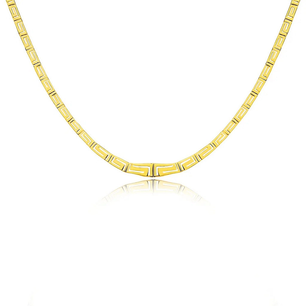 14K Yellow Gold Necklace with Graduated Greek Meander Motif Links