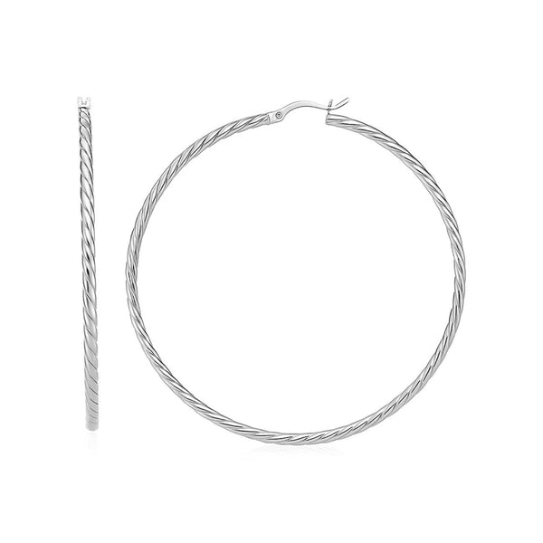Hoop Earrings with Twist Texture in Sterling Silver(50mm)