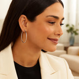 Hoop Earrings with Twist Texture in Sterling Silver(50mm)