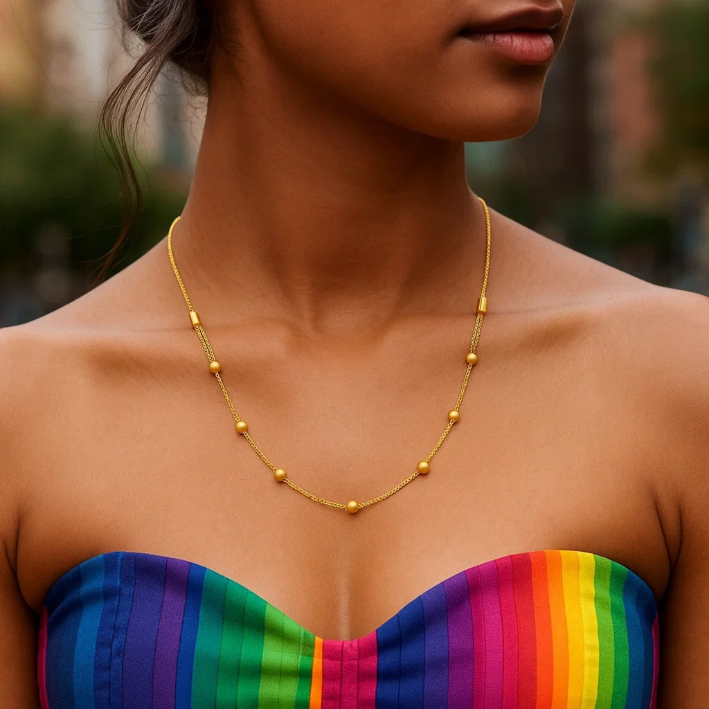 14K Yellow Gold Adjustable Bead Link Necklace