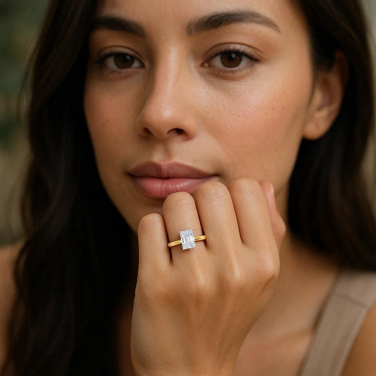 1.50Ct Radiant Lab Grown IGI G/VS1 Diamond Ring in 14K Yellow Gold