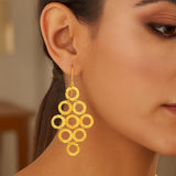 14k Yellow Gold Earrings with Textured Open Circle Motifs
