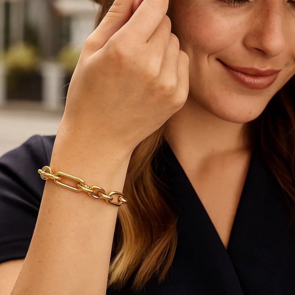 14k Yellow Gold Italian Alternating Paperclip Oval Links Bracelet (9.30 mm)