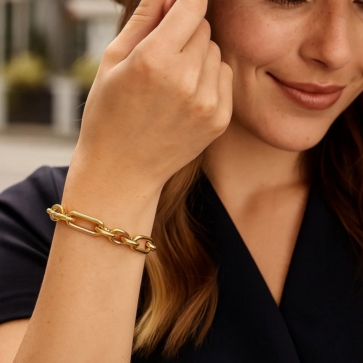 14k Yellow Gold Italian Alternating Paperclip Oval Links Bracelet (9.30 mm)