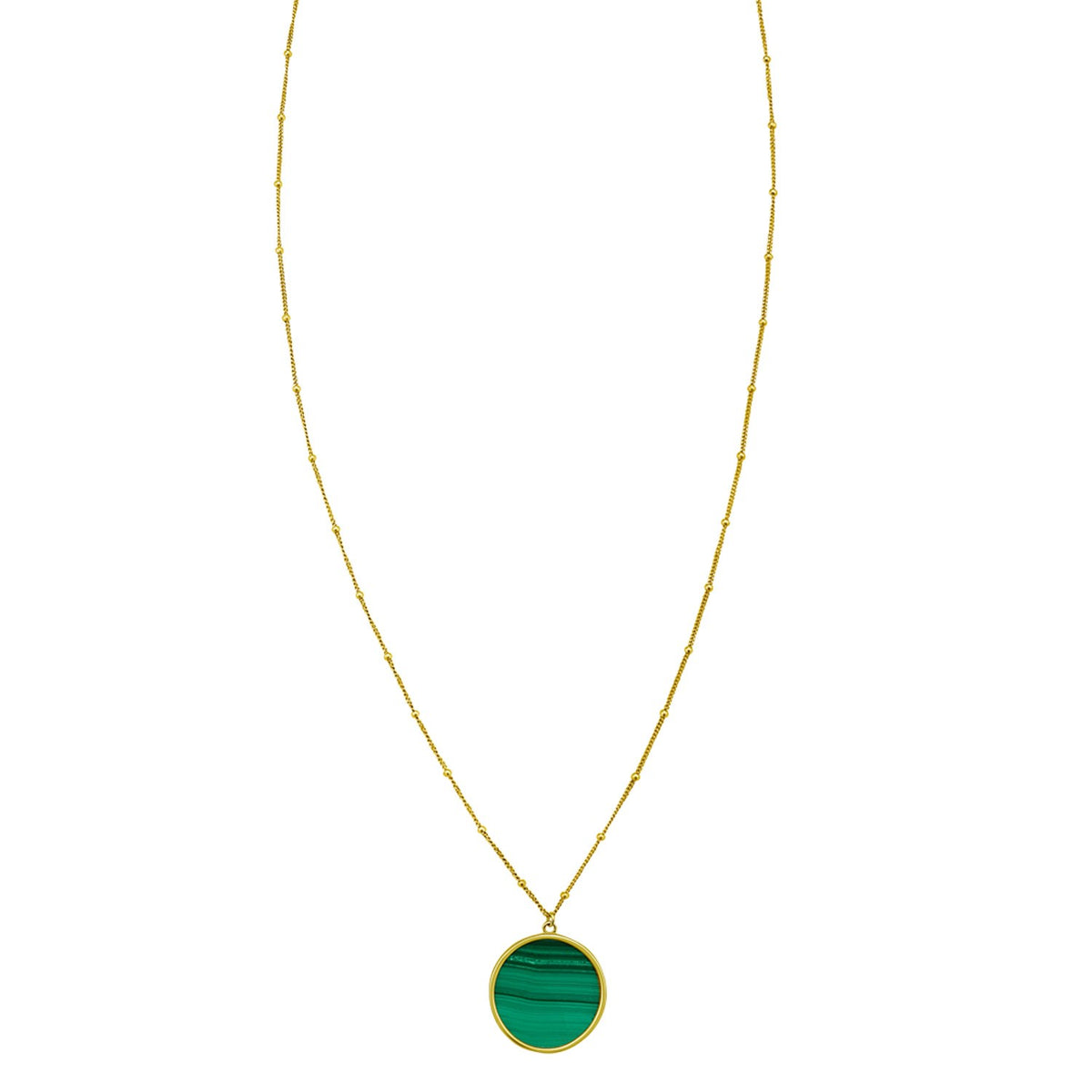 14K Yellow Gold Malachite Inlay Circle Necklace