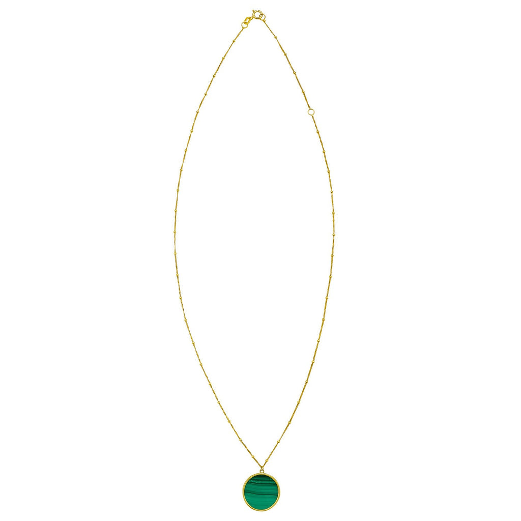 14K Yellow Gold Malachite Inlay Circle Necklace