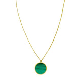 14K Yellow Gold Malachite Inlay Circle Necklace