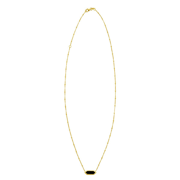 14K Yellow Gold Hexagon Onyx Pendant Necklace