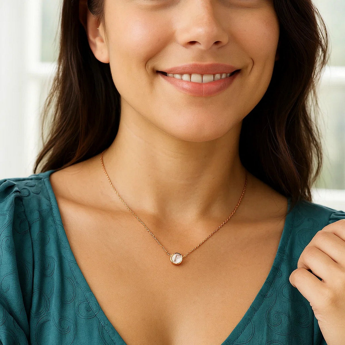 14k Rose Gold 17 inch Necklace with Round White Topaz