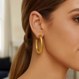 14K Yellow Gold Oval Omega Hoops