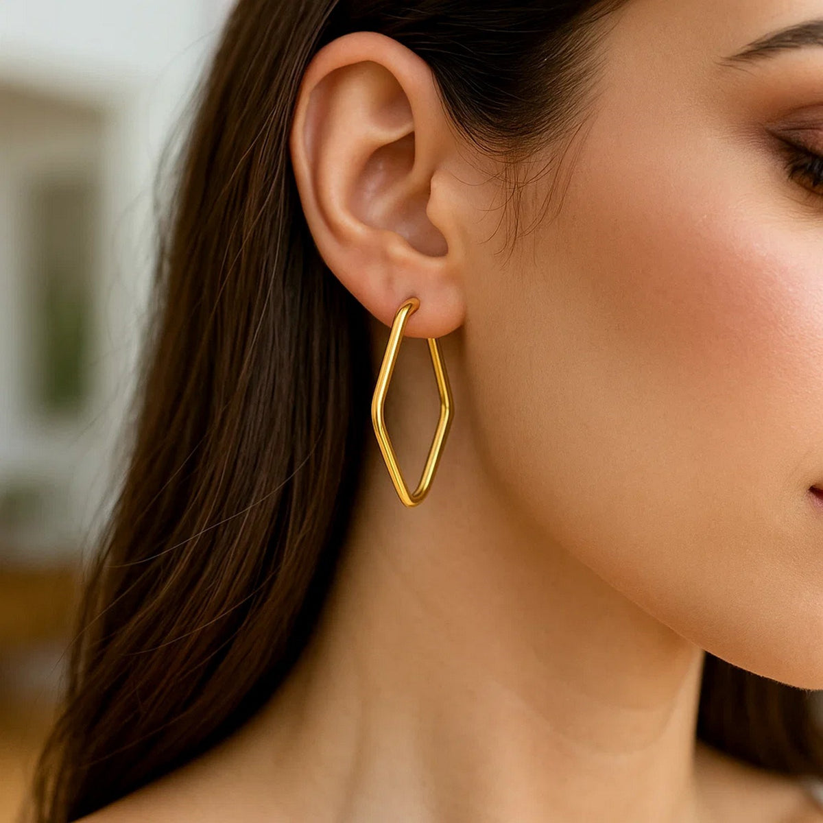 14k Yellow Gold Endless Marquise Hoops