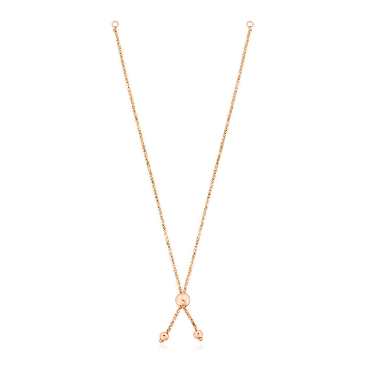 14k Rose Gold Adjustable Friendship Bracelet Chain with Ball Slide