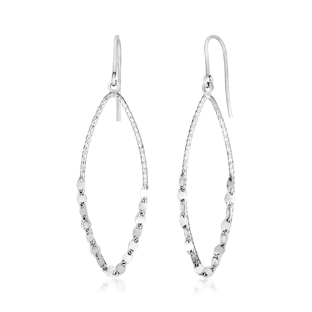 Sterling Silver Textured Marquise Motif Dangle Earrings
