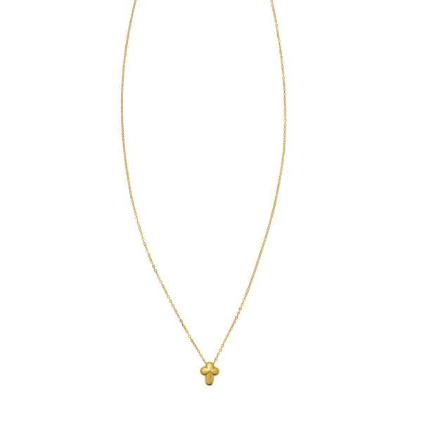 14K Yellow Gold Puffed Mini Cross Pendant Necklace
