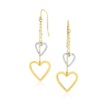 10k Two-Tone Gold Cutout Heart Chain Dangling Earrings