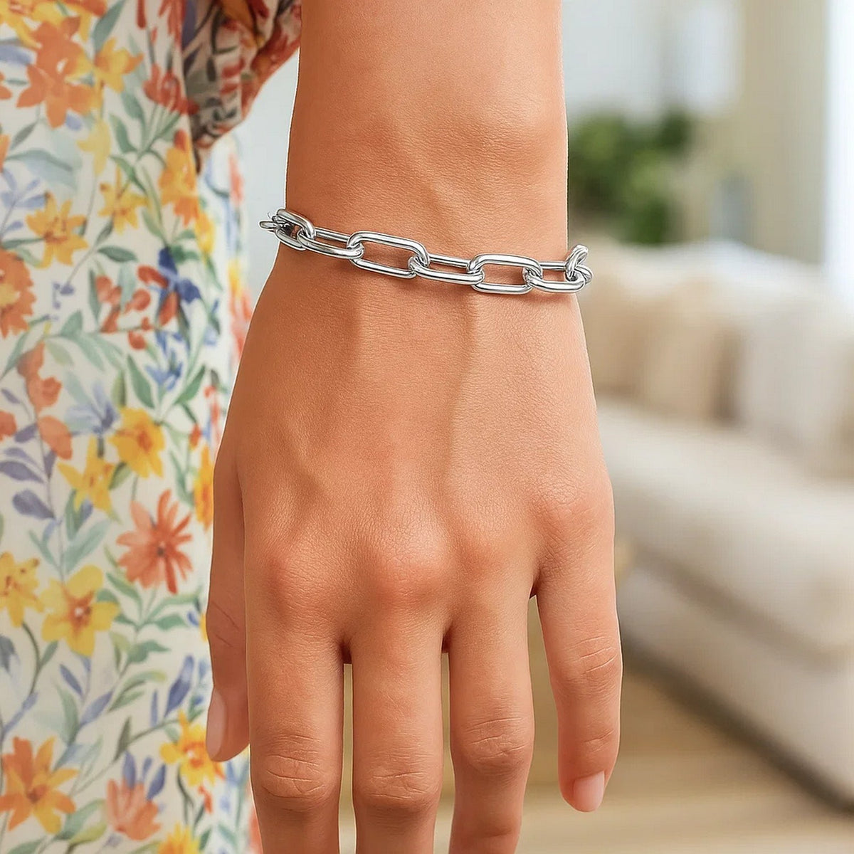 Sterling Silver Wide Paperclip Chain Bracelet (6.50 mm)