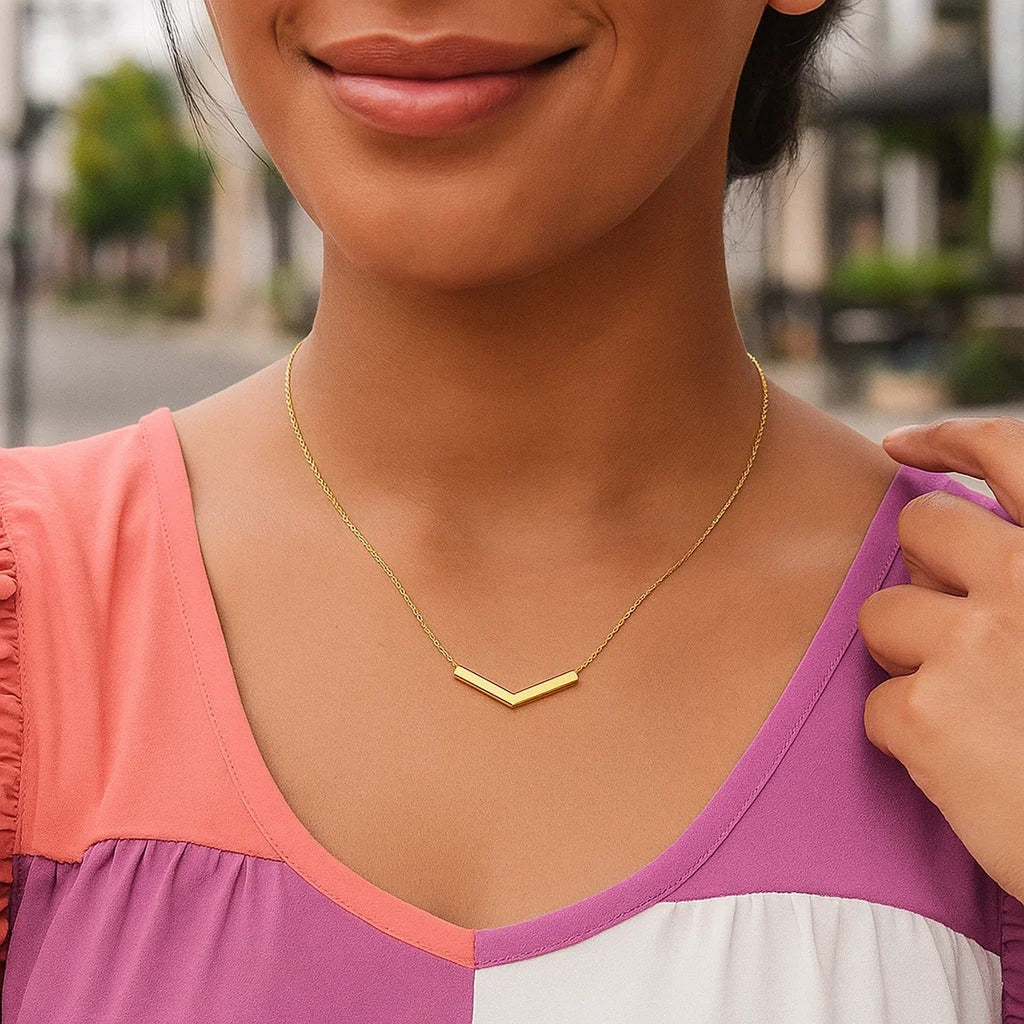 14K Yellow Gold Chevron Necklace