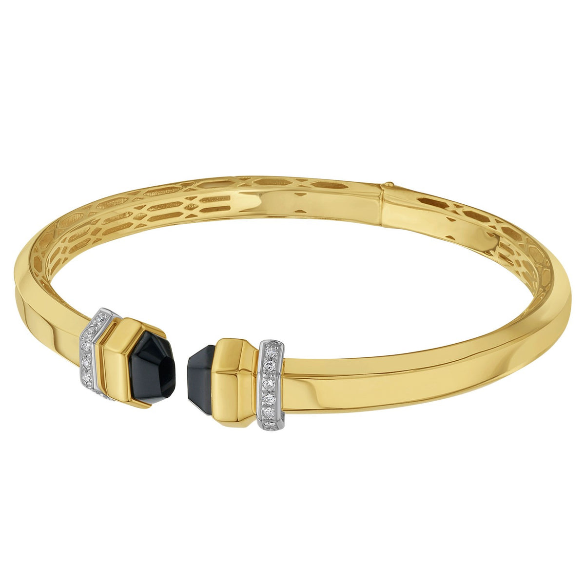 14K Yellow Gold Black Pyramid Art Deco Open Cuff Bangle (6.00 mm)