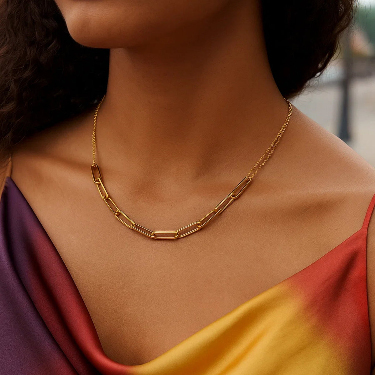 14K Yellow Gold Adjustable Paperclip Link Necklace