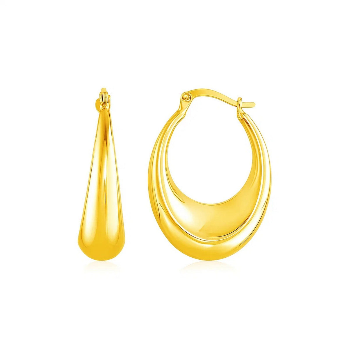 14k Yellow Gold Polished Puffed Hoop Earrings