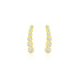 14k Yellow Gold Graduated Circles Climber Post Earrings with Cubic Zirconias