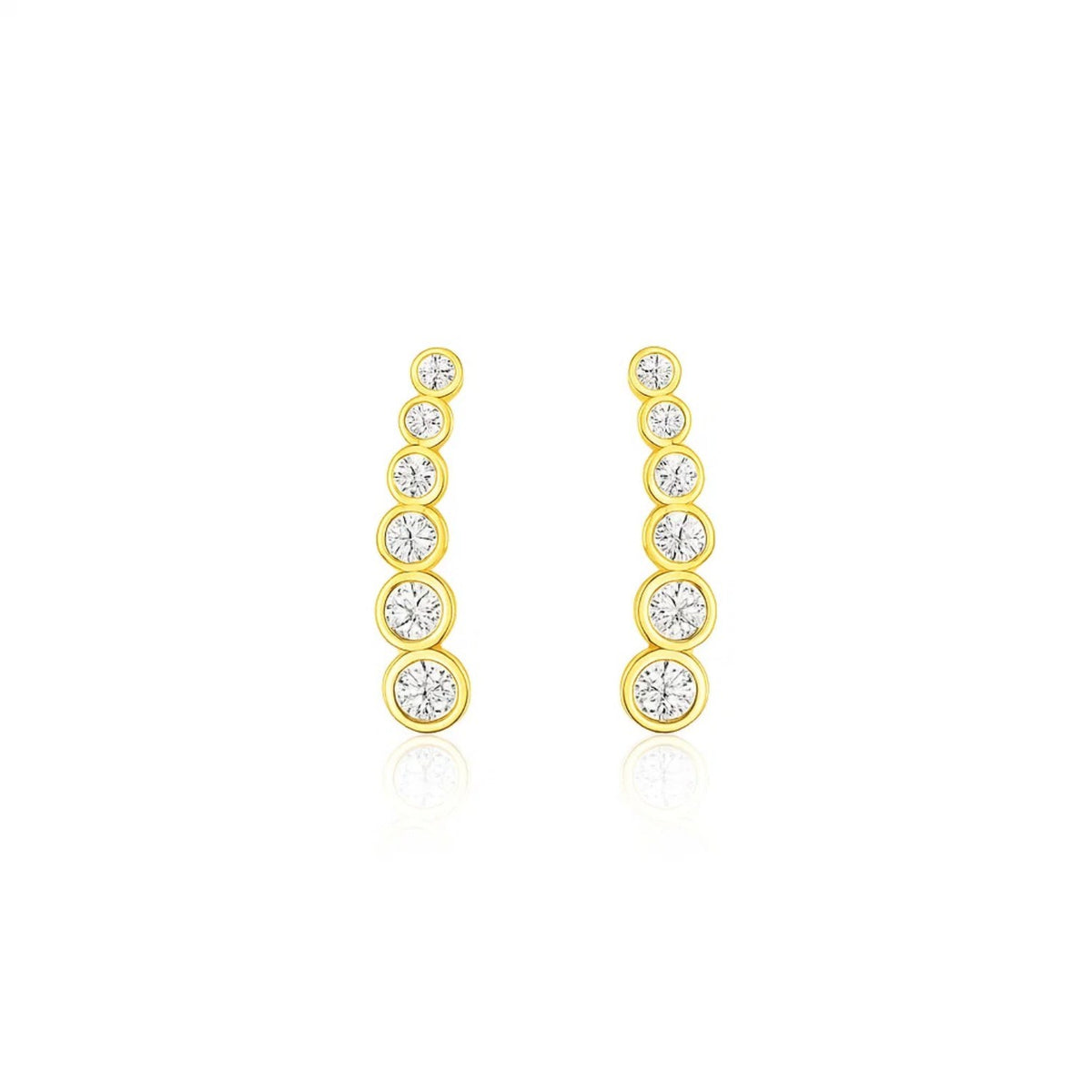 14k Yellow Gold Graduated Circles Climber Post Earrings with Cubic Zirconias