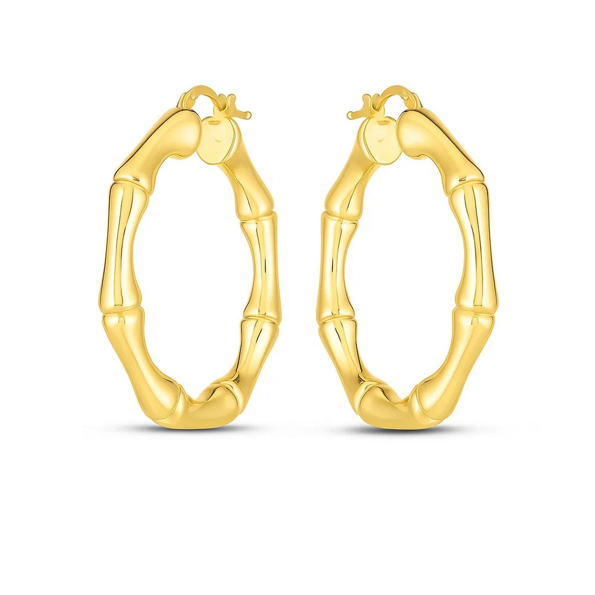 14k Yellow Gold Large Bamboo Hoops