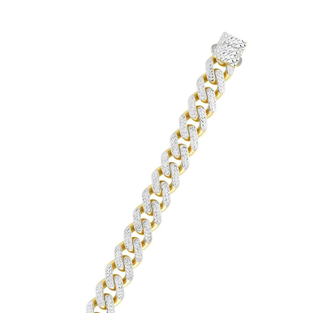 14k Two Tone Gold Miami Cuban Chain Necklace with White Pave