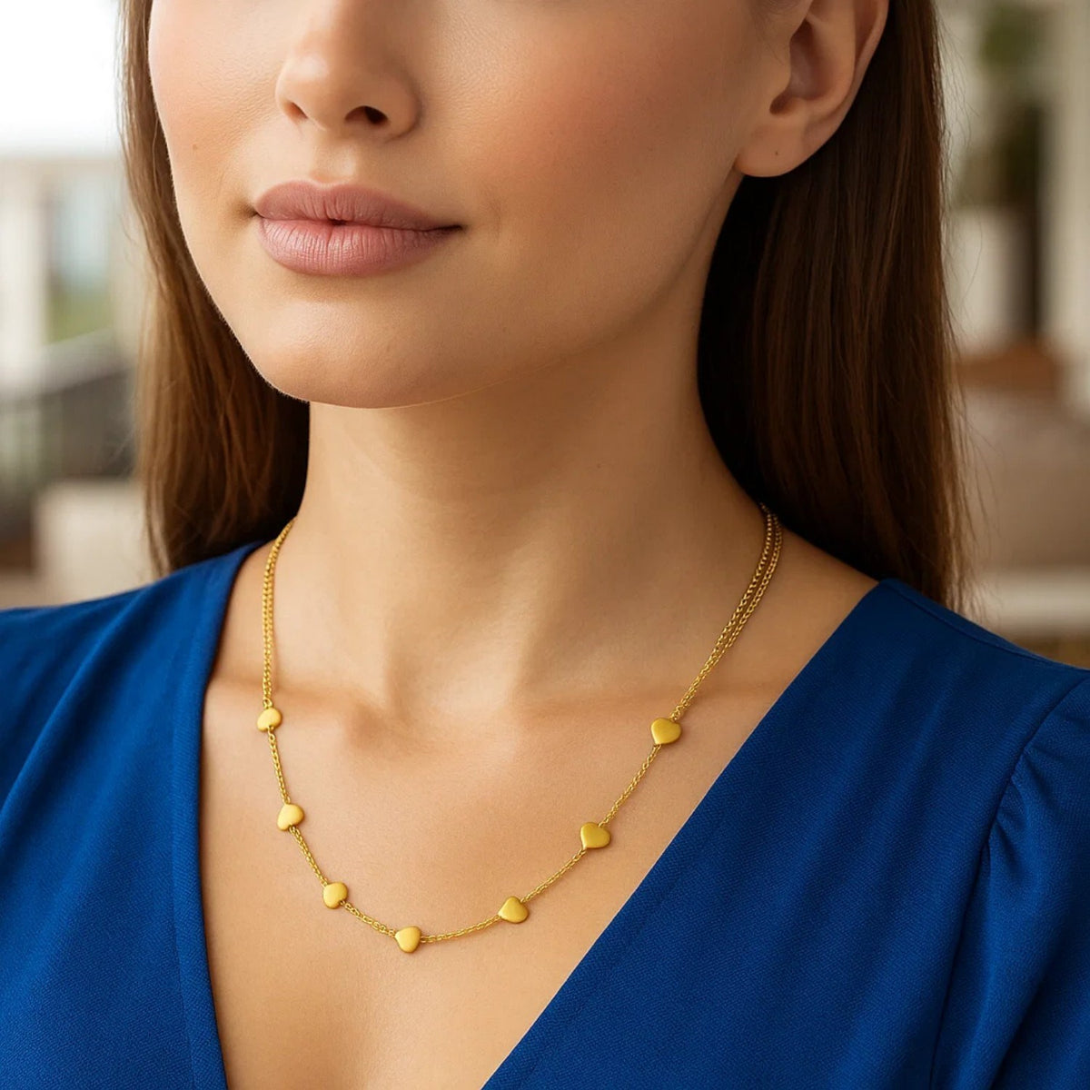 14K Yellow Gold Adjustable Heart Link Necklace