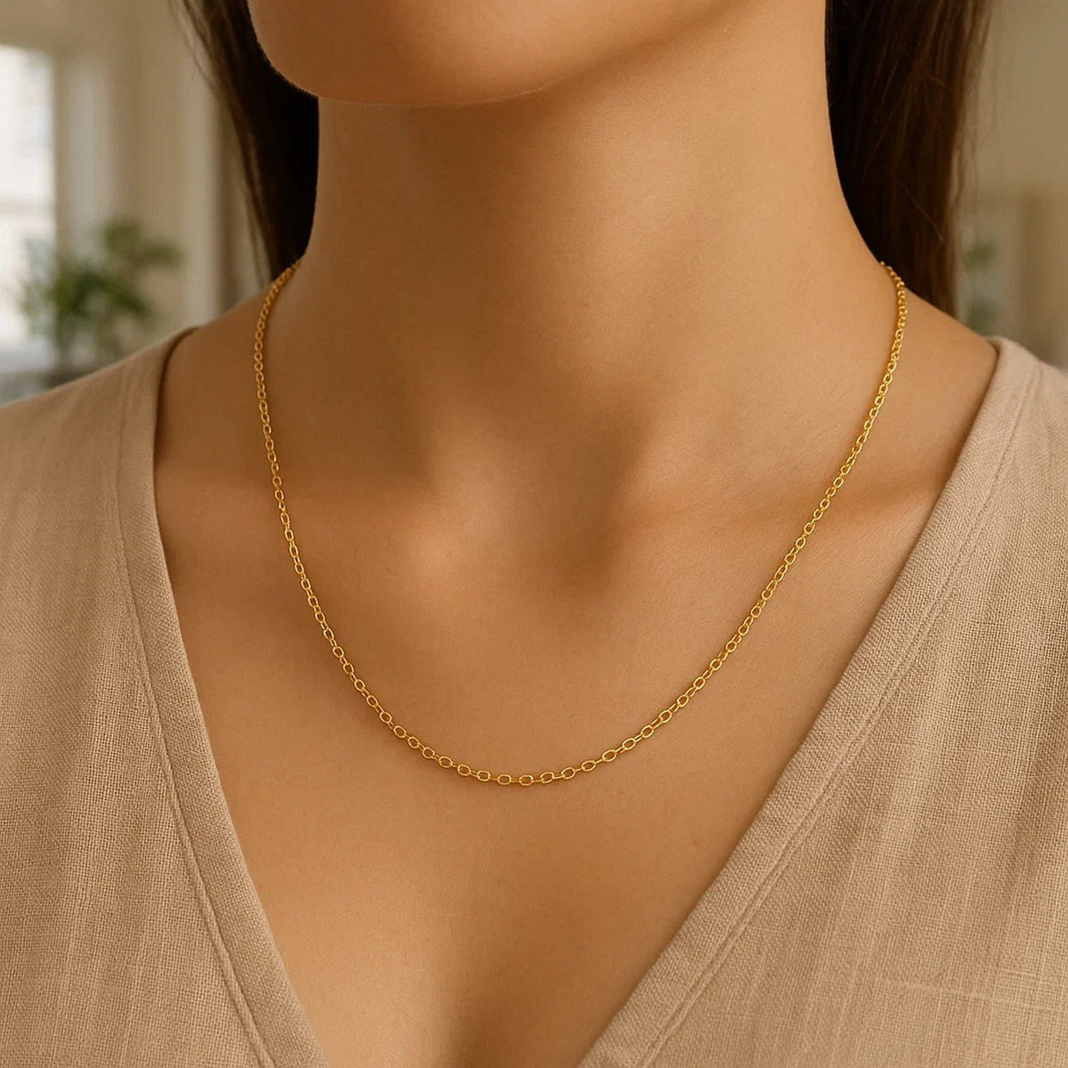 14k Yellow Gold Round Cable Link Chain (1.30 mm)