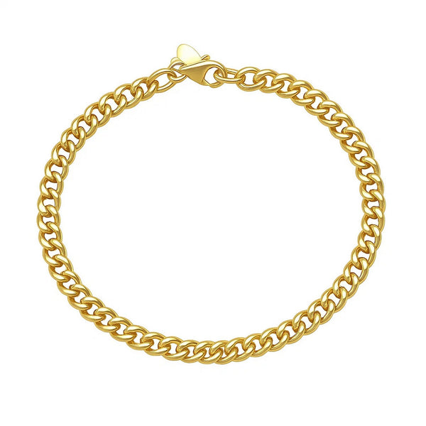 14K Yellow Gold Petite Faceted Cuban Link Chain Bracelet (4.50 mm)