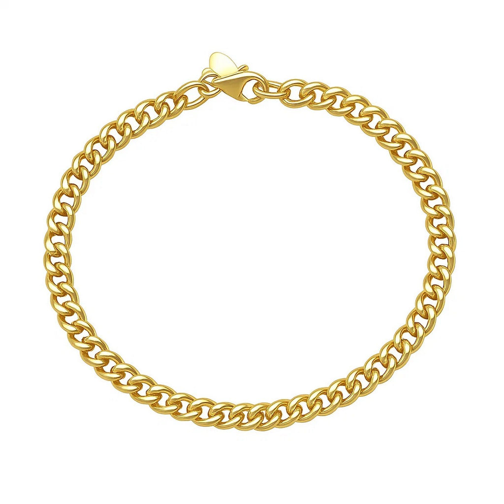 14K Yellow Gold Petite Faceted Cuban Link Chain Bracelet (4.50 mm)