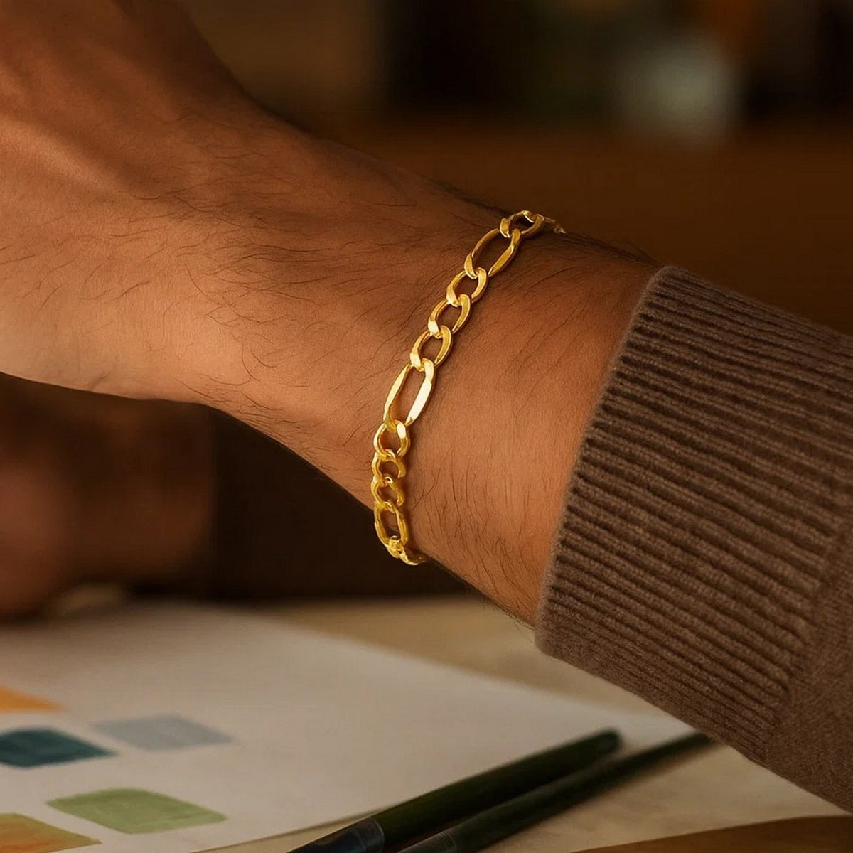 10k Yellow Gold Solid Figaro Bracelet (7.90 mm)