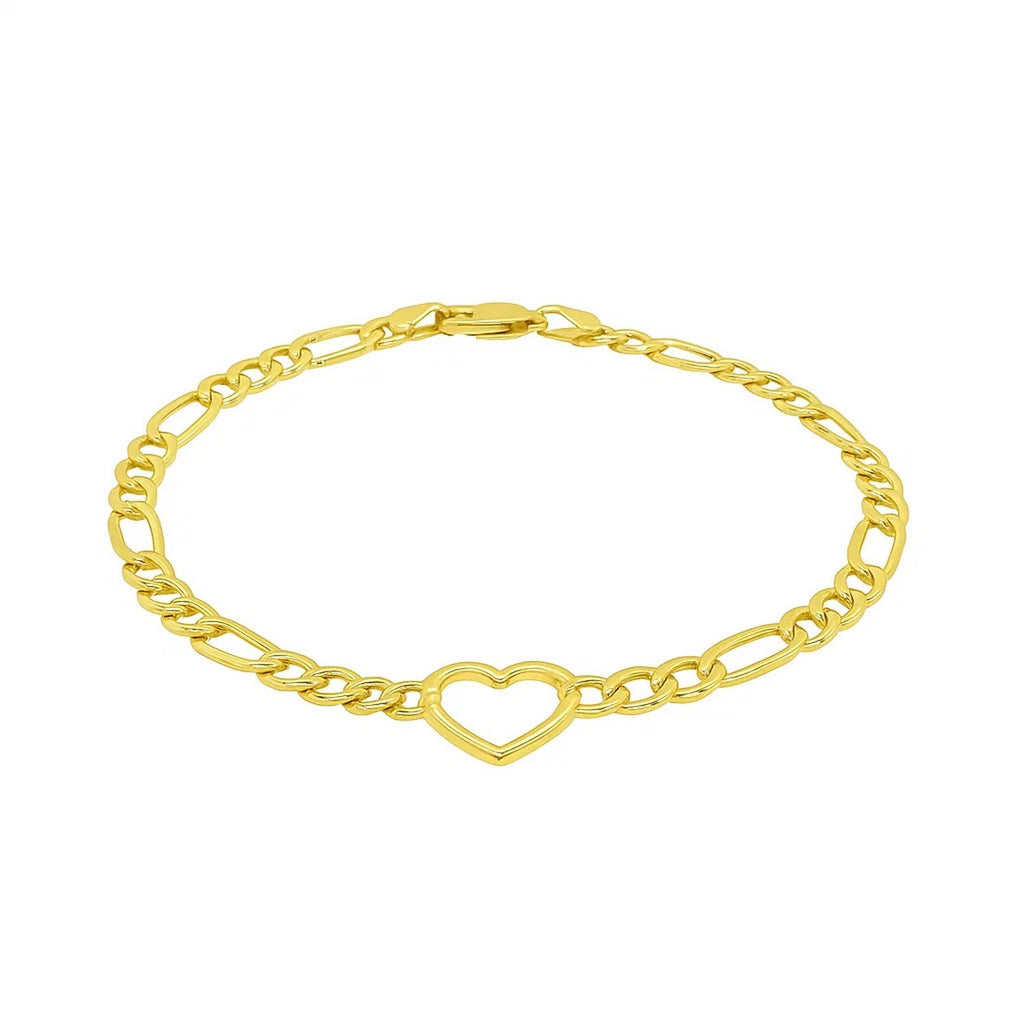 Figaro Chain Heart Bracelet in 10K Yellow Gold (4.50 mm)