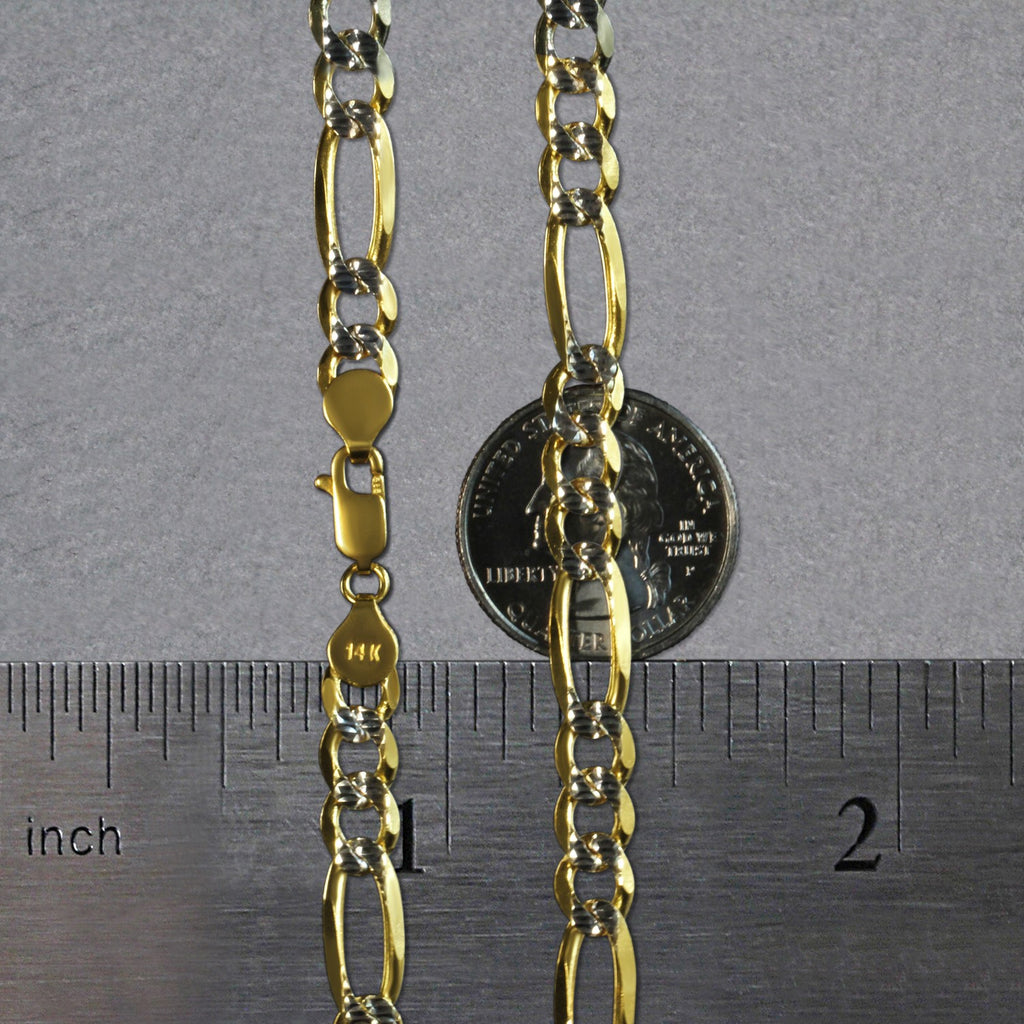 14K Yellow Gold Solid Pave Figaro Chain (7.00 mm)