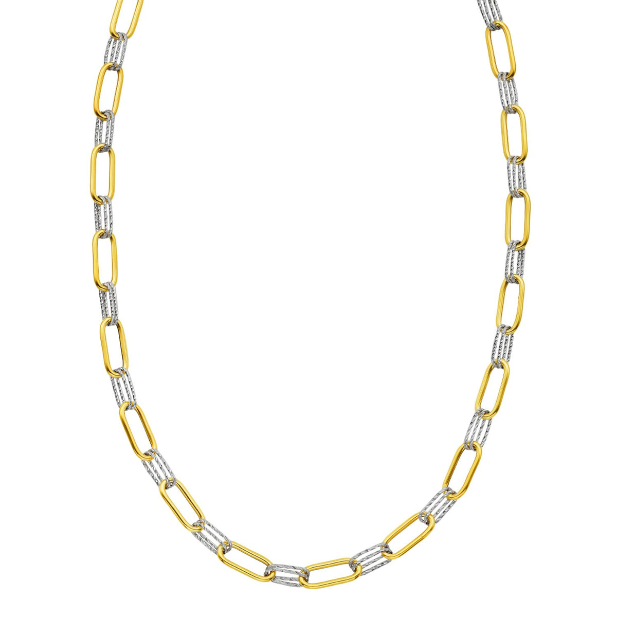 14K Two Tone Gold Diamante Paperclip Necklace (6.20 mm)