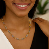 14K Two Tone Gold Diamante Paperclip Necklace (6.20 mm)