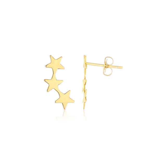 14K Yellow Gold Star Climber Stud Earrings