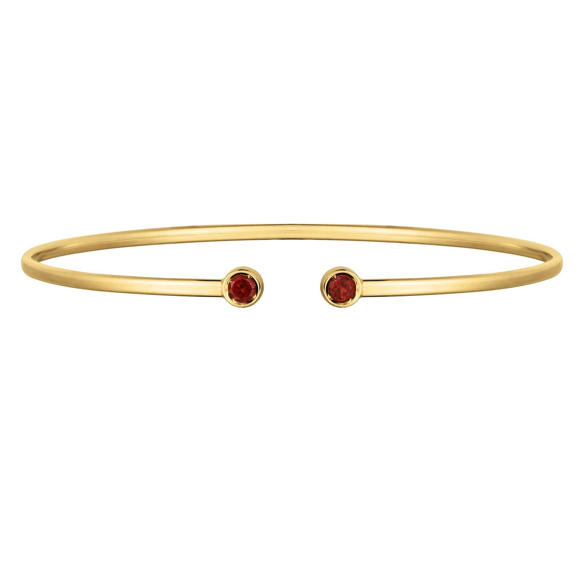 14K Yellow Gold Garnet Open Cuff Bangle (2.00 mm)