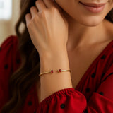14K Yellow Gold Garnet Open Cuff Bangle (2.00 mm)