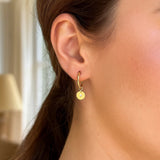 14K Yellow Gold Diamond Disc Charm Hoop Earrings
