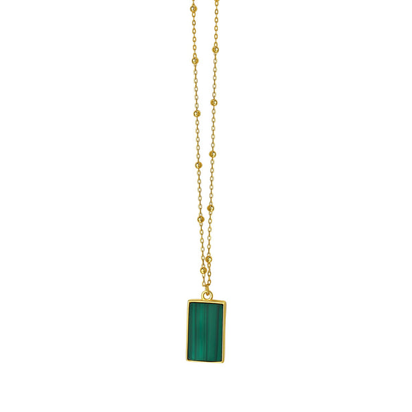 Malachite Geometric Rectangle Necklace in 14K Yellow Gold