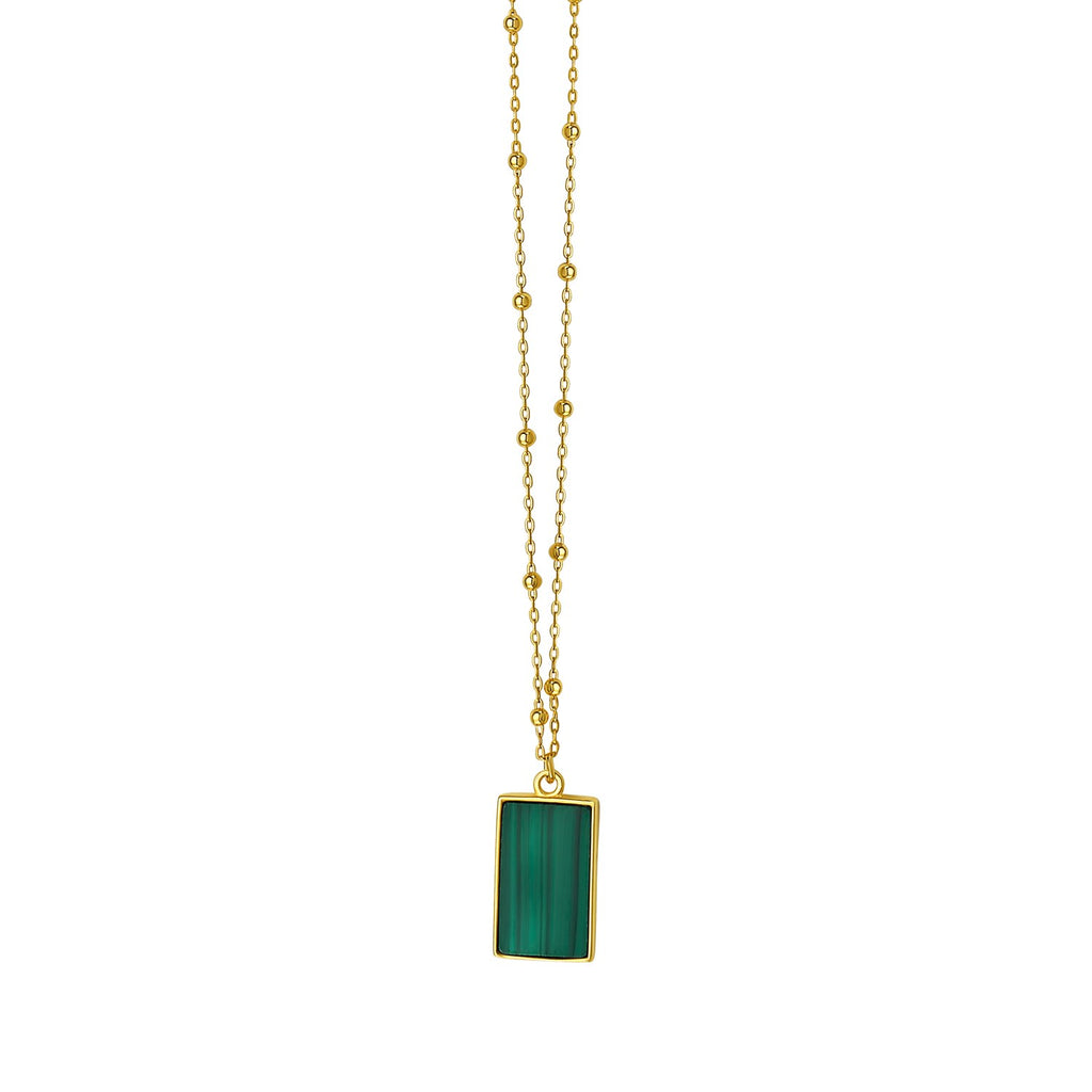 Malachite Geometric Rectangle Necklace in 14K Yellow Gold
